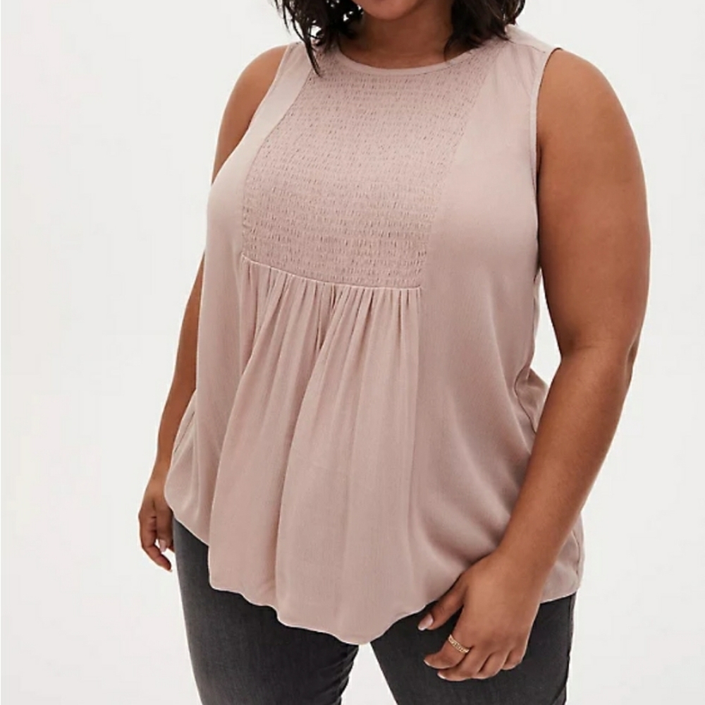 NWT Fawn Crinkle Gauze Smocked Top